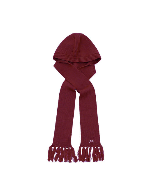 Tassel Hooded Scarf in Burg