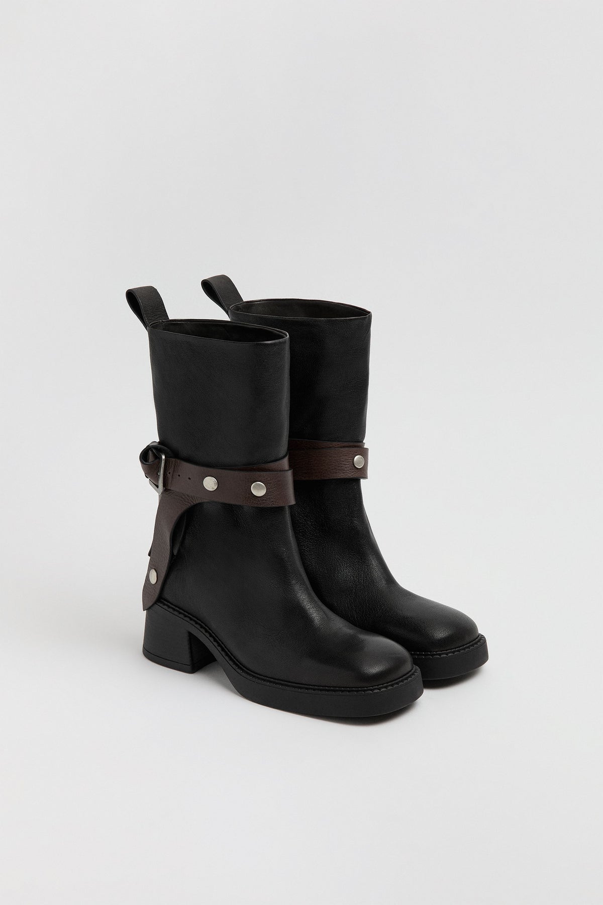Janina Black Belted Ankle Black Leather