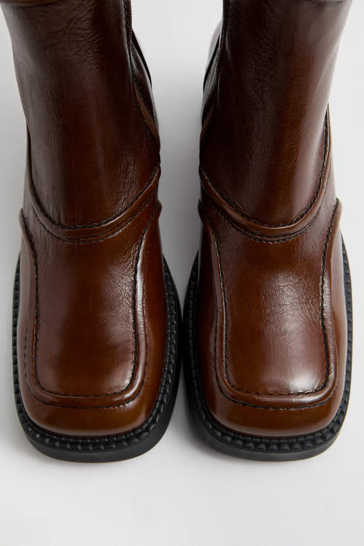 Malene Tan and Black Ankle Boots