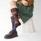 Dark Brown Floral Socks Knee-High
