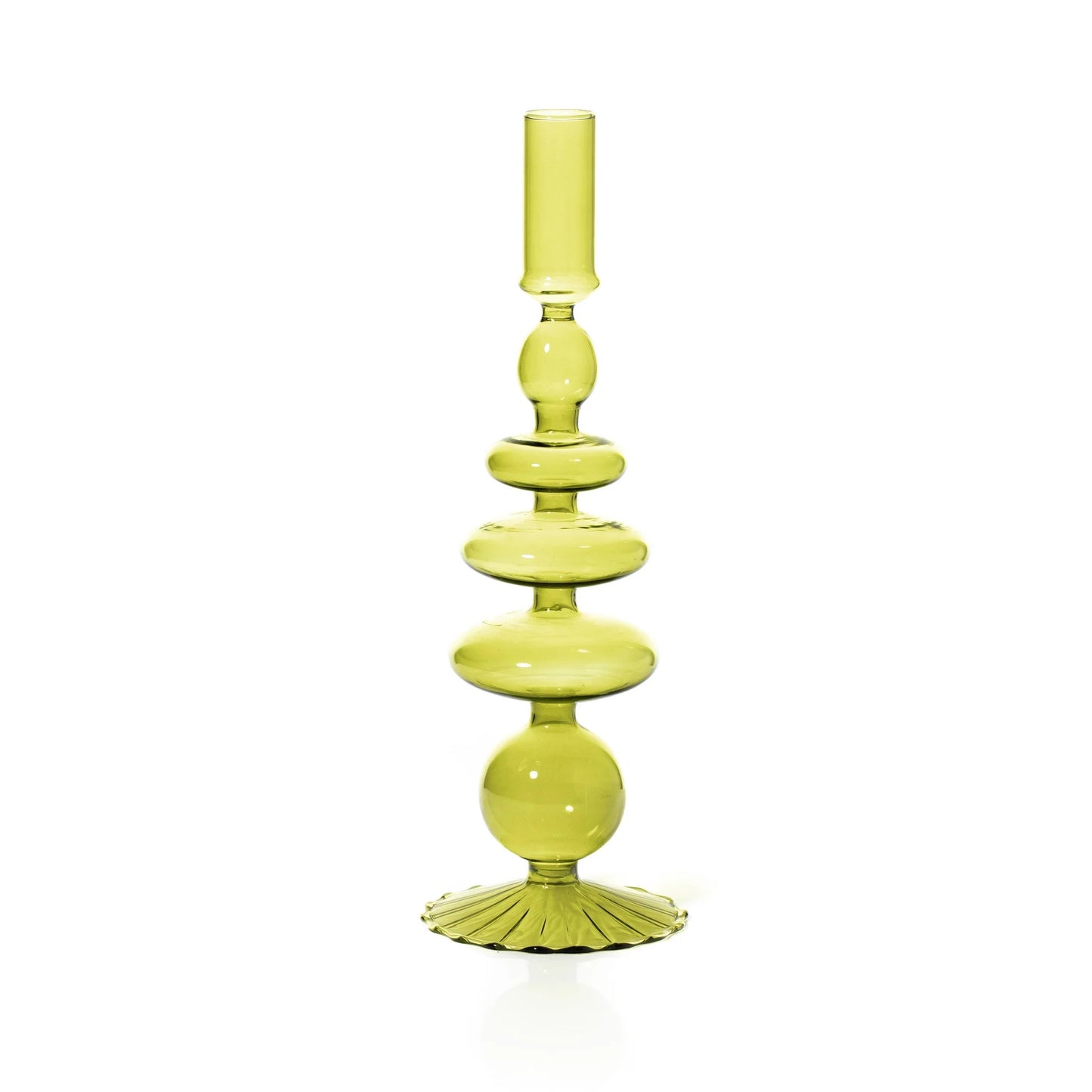 Taper Candle Holder Coloured Glass Pear Green