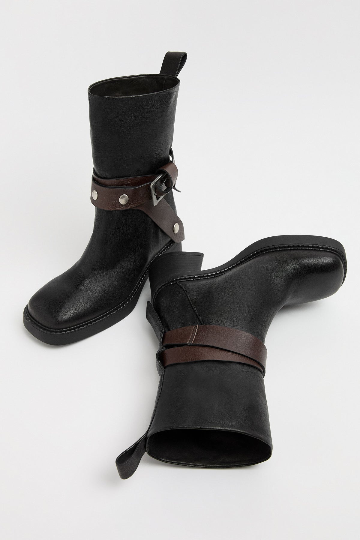 Janina Black Belted Ankle Black Leather