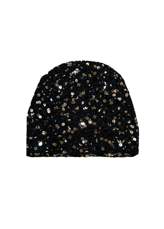 The Sequin Crochet Cap in Black