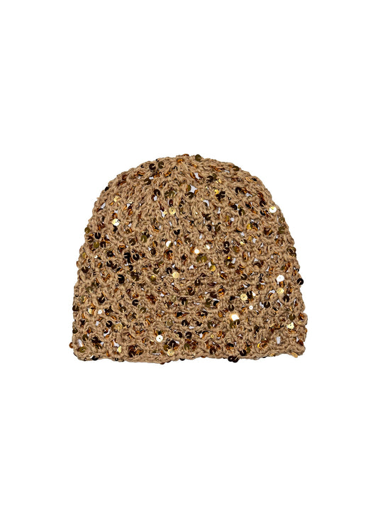 The Sequin Crochet Cap in Champagne