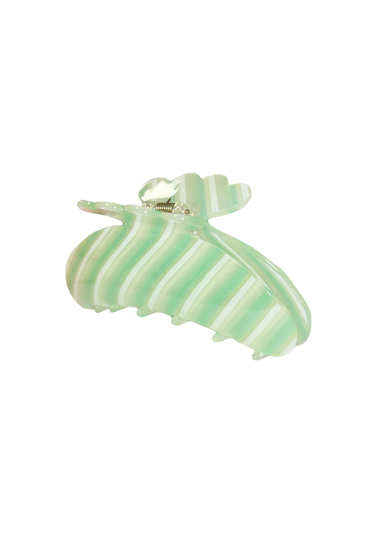 Green and White Stripe Hair Clip
