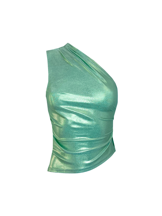 One Shoulder Top in Mint Sparkle