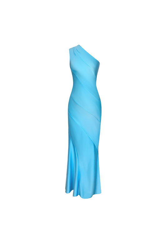 One Shoulder Maxi Dress in Aqua Blue