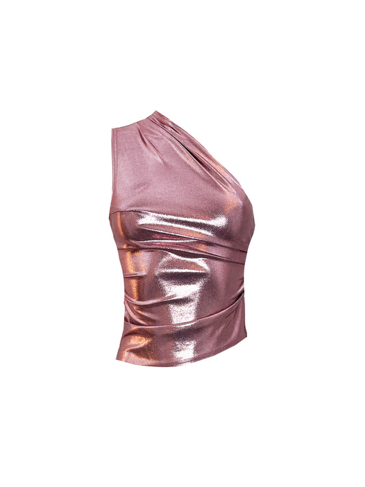 The One Shoulder Top in Metallic Pink