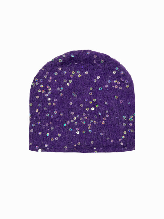 The Sequin Beanie in Purple