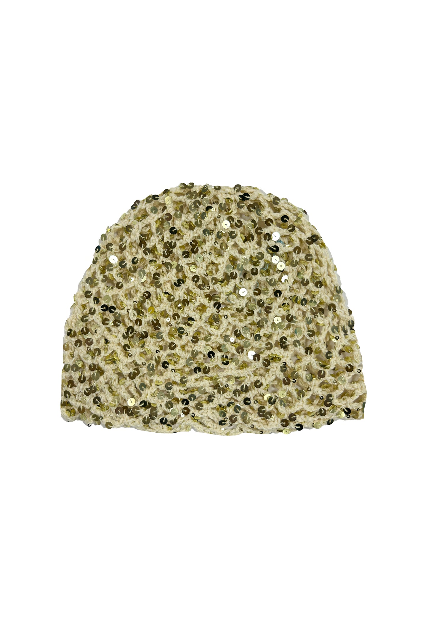 The Sequin Crochet Cap in Light Gold