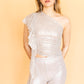 The Mirror Sequin One Shoulder Frill Top