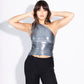 One Shoulder Top in Metallic