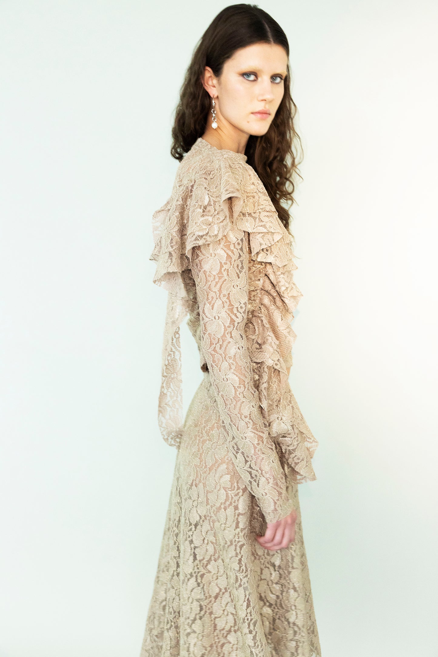 The Frill Top in Beige Lace