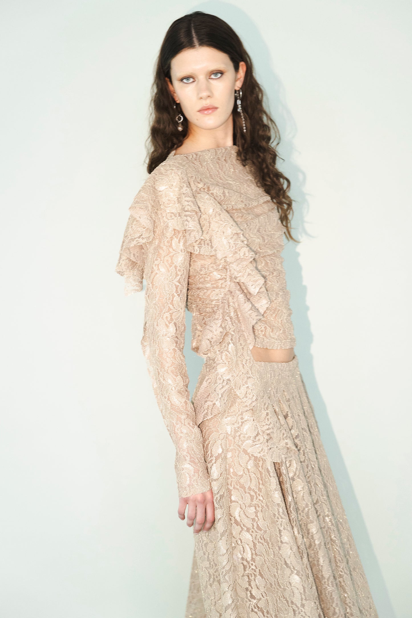 The Frill Top in Beige Lace