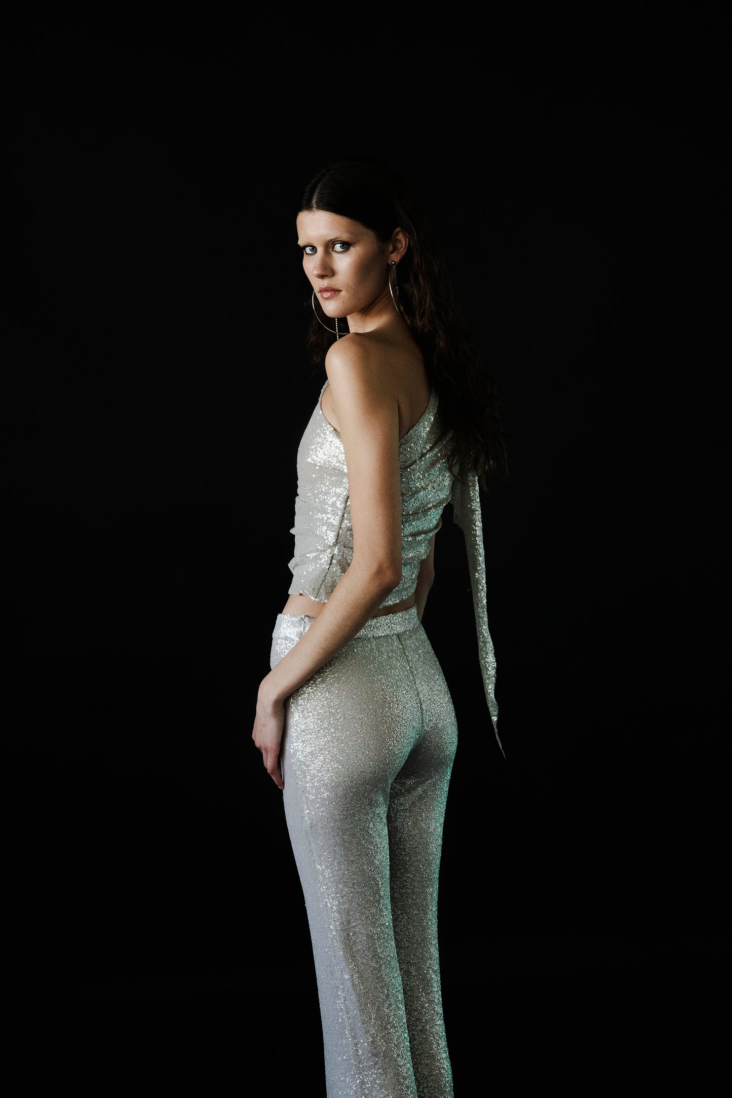 The Mirror Sequin One Shoulder Frill Top