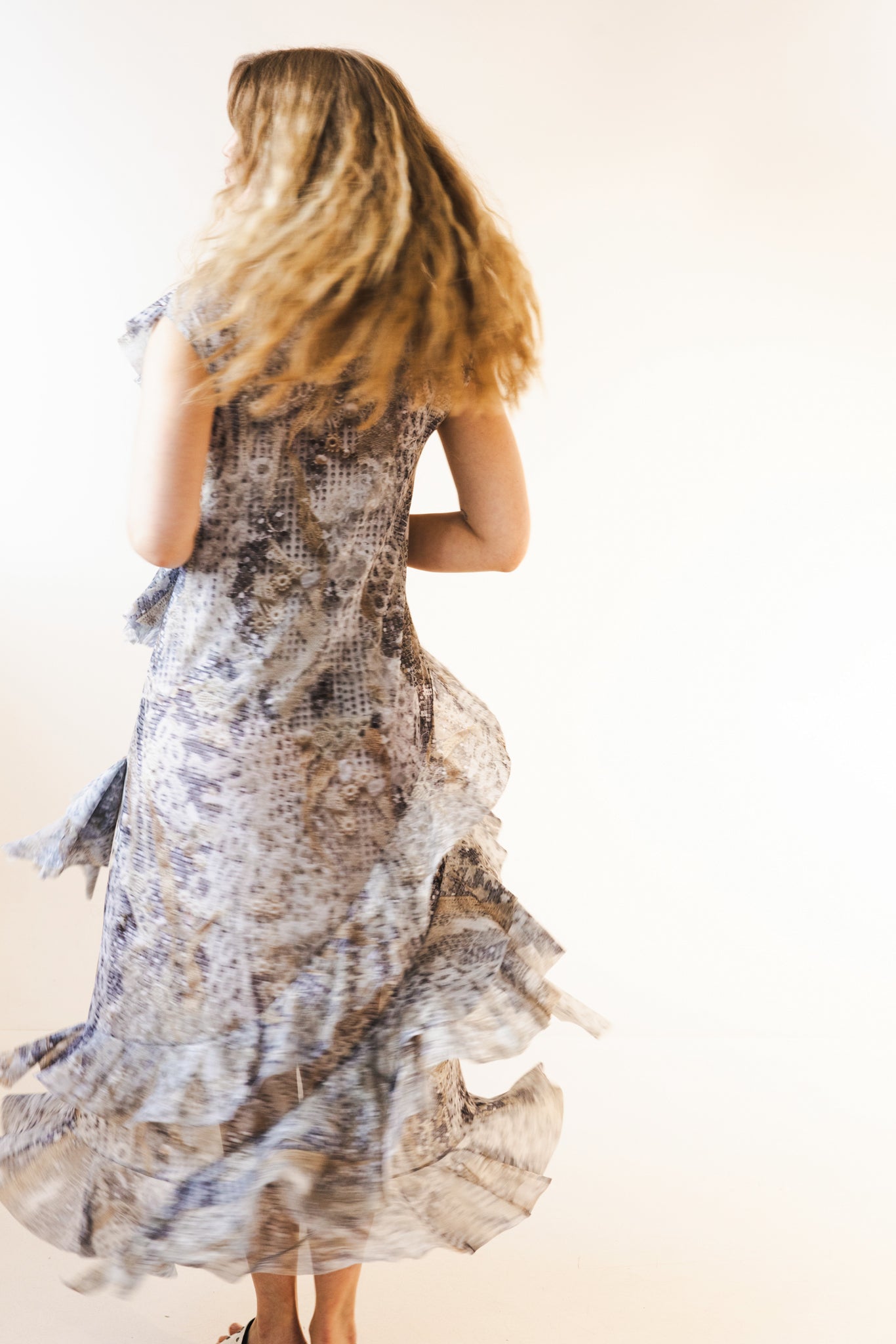Frill Maxi Dress in Silver Current
