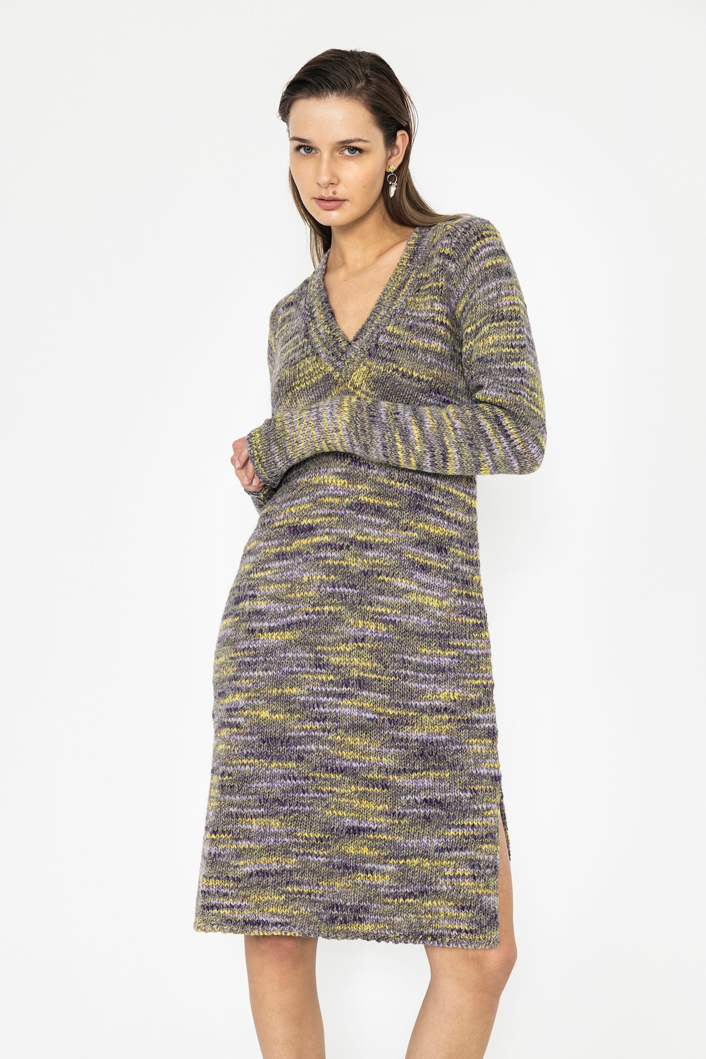 Chunky knit dress in Moss
